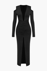 Ruched V-Neck Long Sleeve Maxi Dress